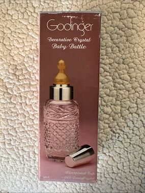 Godinger Decorative Clear Crystal Baby Bottle Silver Plated Cap Hard Plastic Lid
